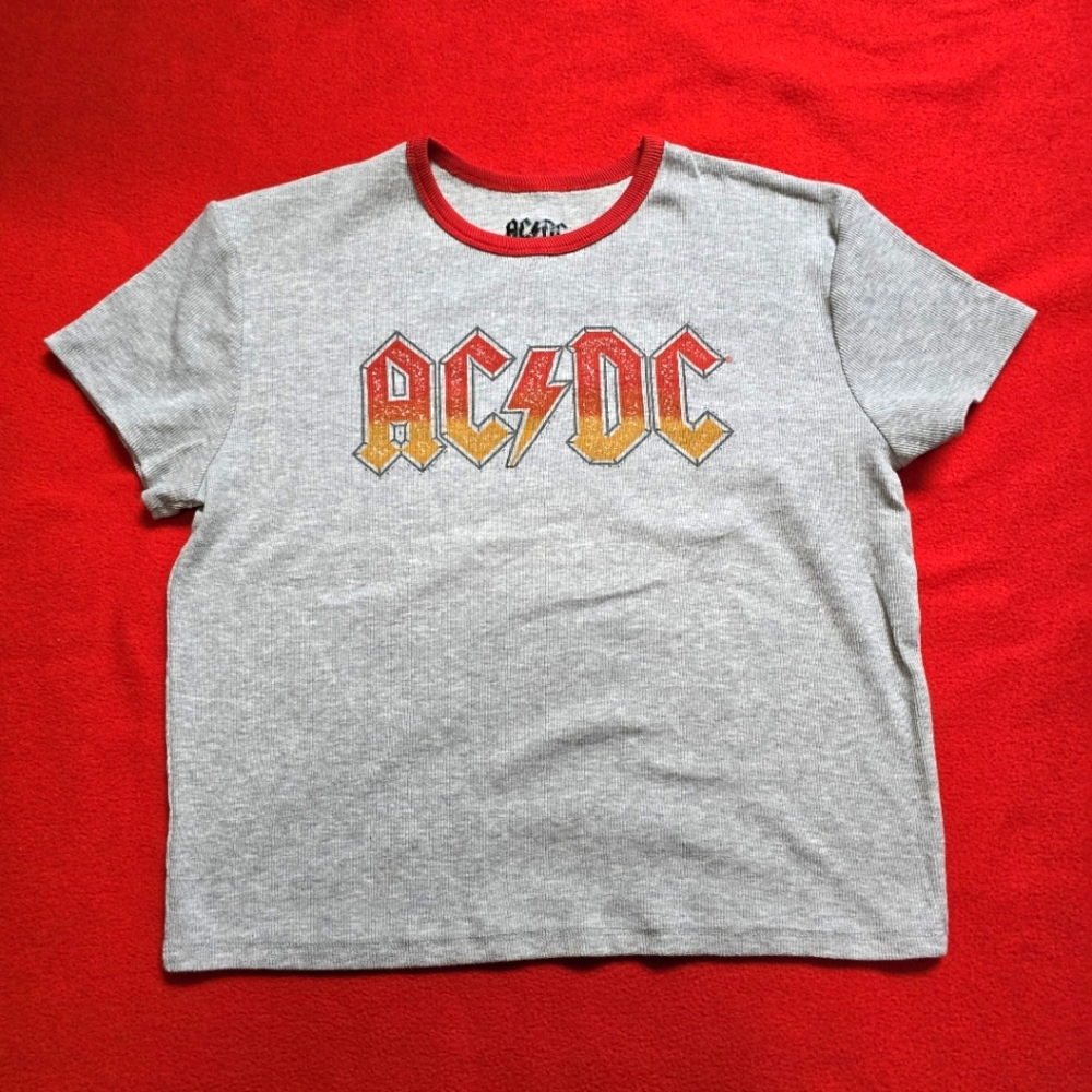 AC/DC Junior-sized XL Gray T-Shirt Hard Rock Band Heavy Metal Blue Thunderstruck